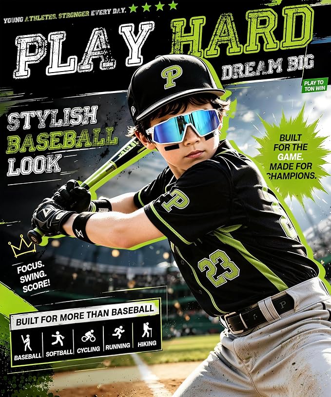 Kids Sunglasses UV400 Protection Youth Baseball Sunglasses for Softball TR90 Frame, Lightweight Comfortable Fit, Impact-resistant, Ready for Baseball and Softball RF304-1
