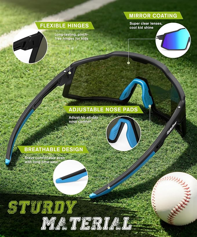 Kids Sunglasses UV400 Protection Youth Baseball Sunglasses for Softball TR90 Frame, Lightweight Comfortable Fit, Impact-resistant, Ready for Baseball and Softball RF304-1